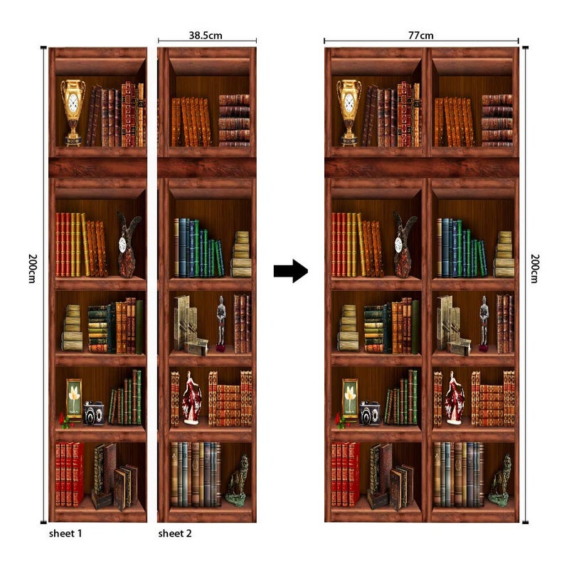 COLORSPRING 3D Book Shelf Door Mural Wallpaper Stickers Self-Adhesive Decor Removable for Home Room Decoration (MT-262) - Image 2